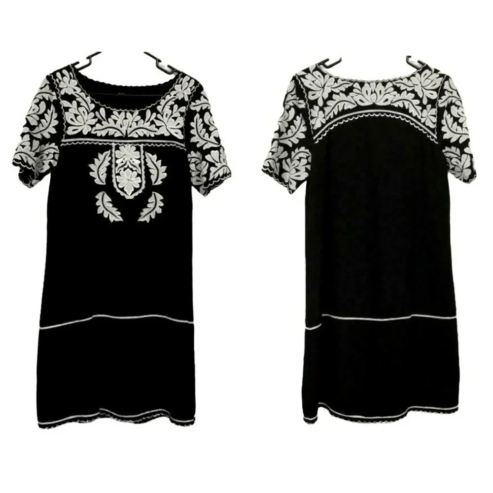 Anthropologie KAS New York Black White Laser Cut Short Sleeve Shift Dress Sz 4 - Picture 1 of 6
